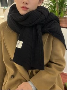 1入組女士素色針織長款圍巾,適用於日常穿著在秋天和冬天 - 黑色 - 查看 5