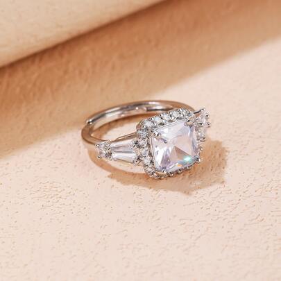 Cubic Zirconia Square Decor Ring