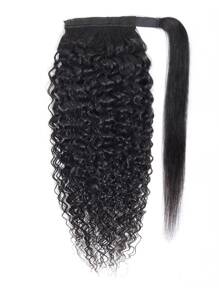 1pc Wrap Around Ponytail Jerry Curl 1B Natural Black Color 150% Density Remy Natural Black Color Human Hair Extension Daily Use Hair Extensions - Natural Black - View 3