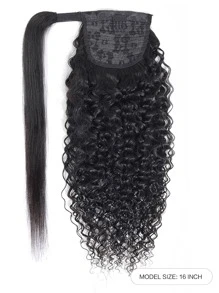 1pc Wrap Around Ponytail Jerry Curl 1B Natural Black Color 150% Density Remy Natural Black Color Human Hair Extension Daily Use Hair Extensions - Natural Black - View 2