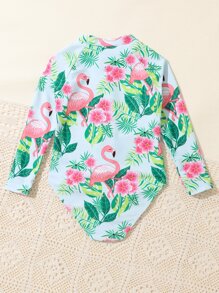 SHEIN Áo tắm một mảnh dài tay Flamingo Holiday dễ thương chống nắng cho mùa hè cho bé gái - Nhiều màu - Xem 2