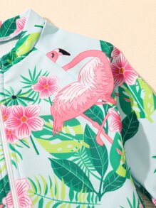 SHEIN Áo tắm một mảnh dài tay Flamingo Holiday dễ thương chống nắng cho mùa hè cho bé gái - Nhiều màu - Xem 4