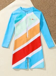 Toddler Boys Color Block Zip Front One Piece Swimsuit - Multicolor - View 3
