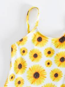 少女向向日葵印花單件泳衣,附海灘裙 - 黃色 - 查看 3