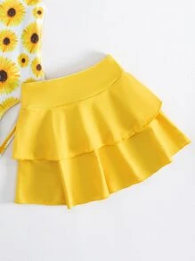 少女向向日葵印花單件泳衣,附海灘裙 - 黃色 - 查看 4