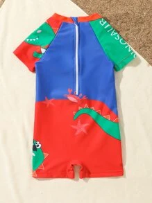 Baby Dinosaur Print One Piece Swimsuit - Multicolor - View 2