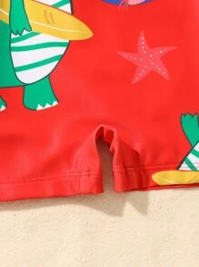 Baby Dinosaur Print One Piece Swimsuit - Multicolor - View 3