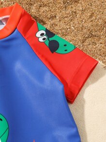 Baby Dinosaur Print One Piece Swimsuit - Multicolor - View 5