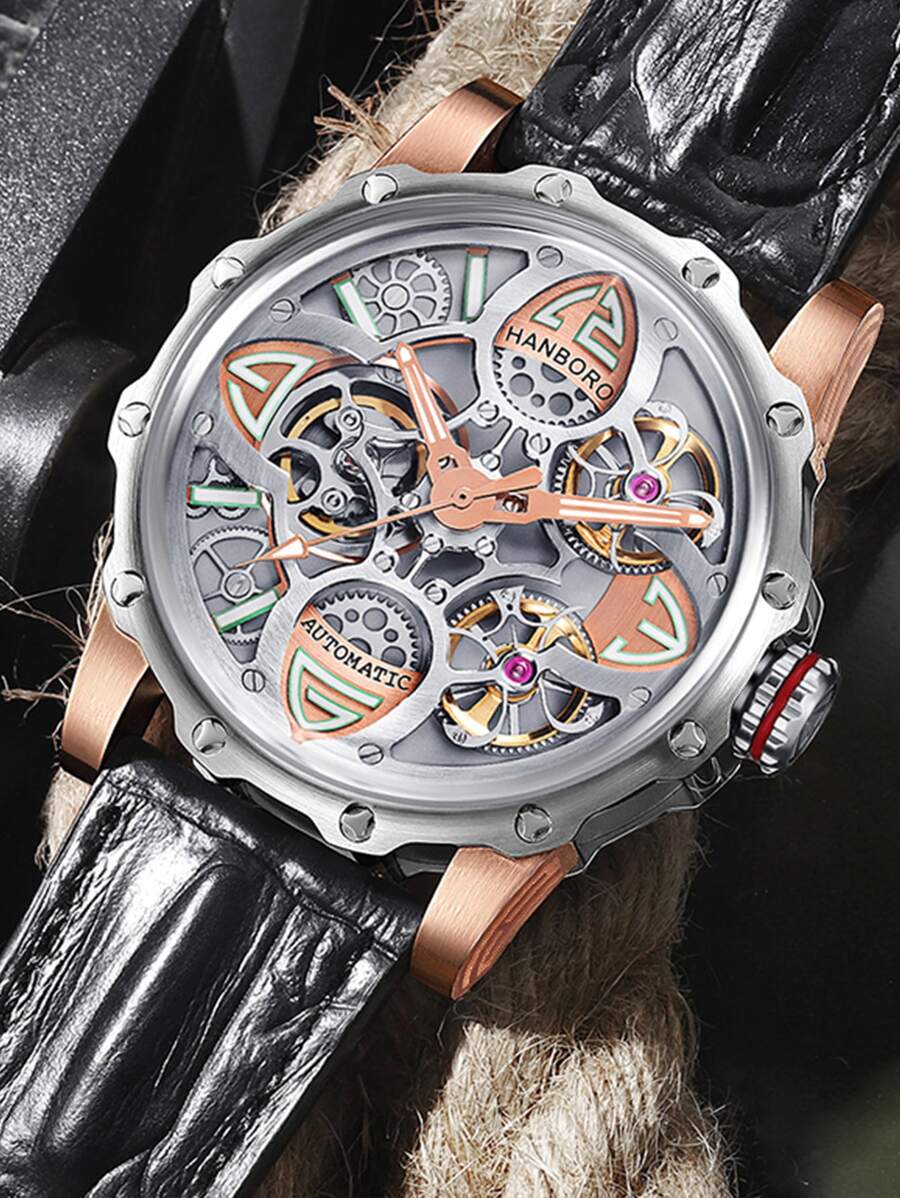 Men Hollow Out Mechanical Watch - Black - View 1