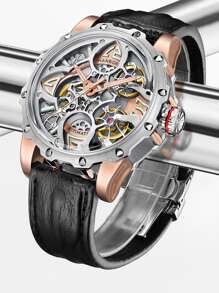 Men Hollow Out Mechanical Watch - Black - View 5