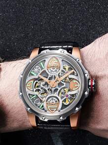 Men Hollow Out Mechanical Watch - Black - View 7