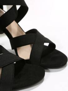 後拉鏈細跟踝帶涼鞋 - 黑色 - 查看 4