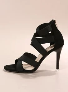 後拉鏈細跟踝帶涼鞋 - 黑色 - 查看 7