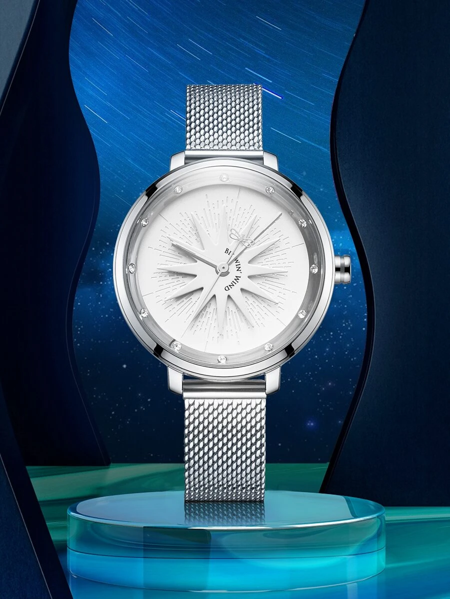 Mesh Strap Round Pointer Quartz Watch - Silver - View 1