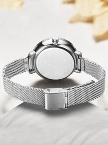 Mesh Strap Round Pointer Quartz Watch - Silver - View 2