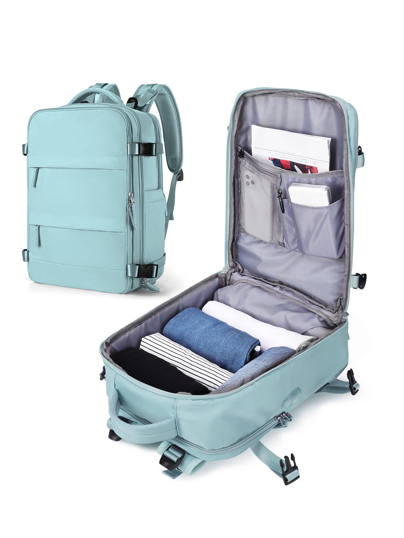 Mochila de viaje para mujer con compartimento para portátil de 14/15 pulgadas, puerto de carga USB incorporado, separación de compartimentos seco y húmedo, despacho aleatorio de versiones nuevas y antiguas