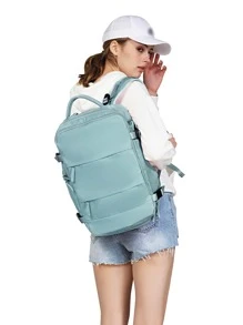 Mochila de viaje para mujer con compartimento para portátil de 14/15 pulgadas, puerto de carga USB incorporado, separación de compartimentos seco y húmedo, despacho aleatorio de versiones nuevas y antiguas - Celeste - Ver 4