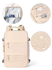 女士旅行背包，可容纳14/15英寸笔记本电脑，配有独立鞋隔层和USB充电接口，干湿分离。新旧版本随机发货。 - 米色 - 查看 4