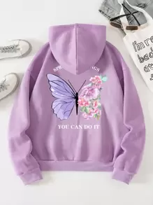 SHEIN EZwear Quần áo thể thao nữ Dây kéo Túi Hoa Loại bướm Giải trí - Màu Lilac Tím - Xem 1