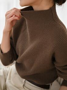 DAZY Suéter de cuello alto y hombros caídos, ropa de mujer de otoño - Café integral - Ver 3