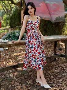 DAZY Kleid mit durchgehendem Blume Muster als Trägerkleid für den Sommer