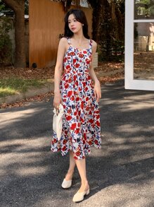 DAZY Kleid mit durchgehendem Blume Muster als Trägerkleid für den Sommer