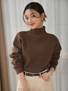 DAZY Suéter de cuello alto y hombros caídos, ropa de mujer de otoño - Café integral - Ver 6