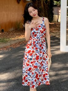 DAZY Kleid mit durchgehendem Blume Muster als Trägerkleid für den Sommer