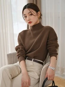 DAZY Suéter de cuello alto y hombros caídos, ropa de mujer de otoño - Café integral - Ver 8