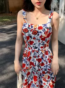 DAZY Kleid mit durchgehendem Blume Muster als Trägerkleid für den Sommer