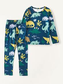 男孩恐龍印花T恤和褲子睡衣套裝