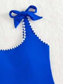 Whip Stitch Tie Shoulder One Piece Swimsuit - Royal Blue - View 3