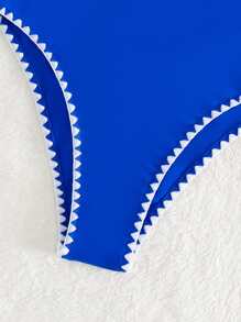 Whip Stitch Tie Shoulder One Piece Swimsuit - Royal Blue - View 5