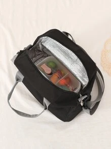 Bolsa de almuerzo con aislamiento con diseño de parche de letra - Negro - Ver 4