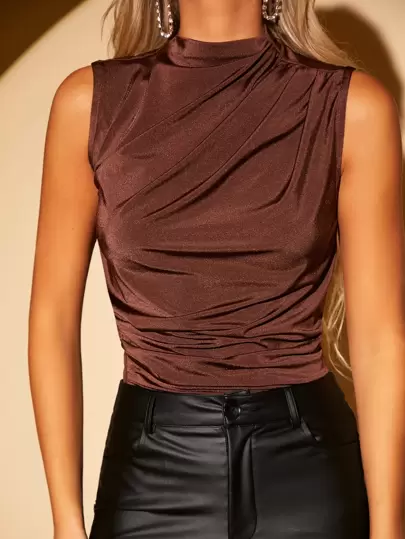 SHEIN BAE 小高領褶邊背心上衣