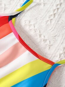 SHEIN 小女童彩虹條紋吊帶連衣裙 - 彩色 - 查看 3