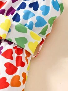 SHEIN Toddler Girls Heart Print Belted Cami Romper - Multicolor - View 5
