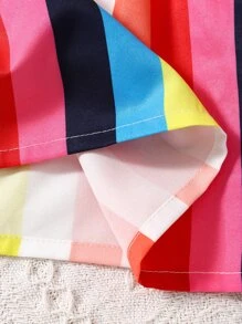 SHEIN 小女童彩虹條紋吊帶連衣裙 - 彩色 - 查看 7