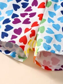 SHEIN Toddler Girls Heart Print Belted Cami Romper - Multicolor - View 6