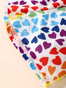 SHEIN Toddler Girls Heart Print Belted Cami Romper - Multicolor - View 7