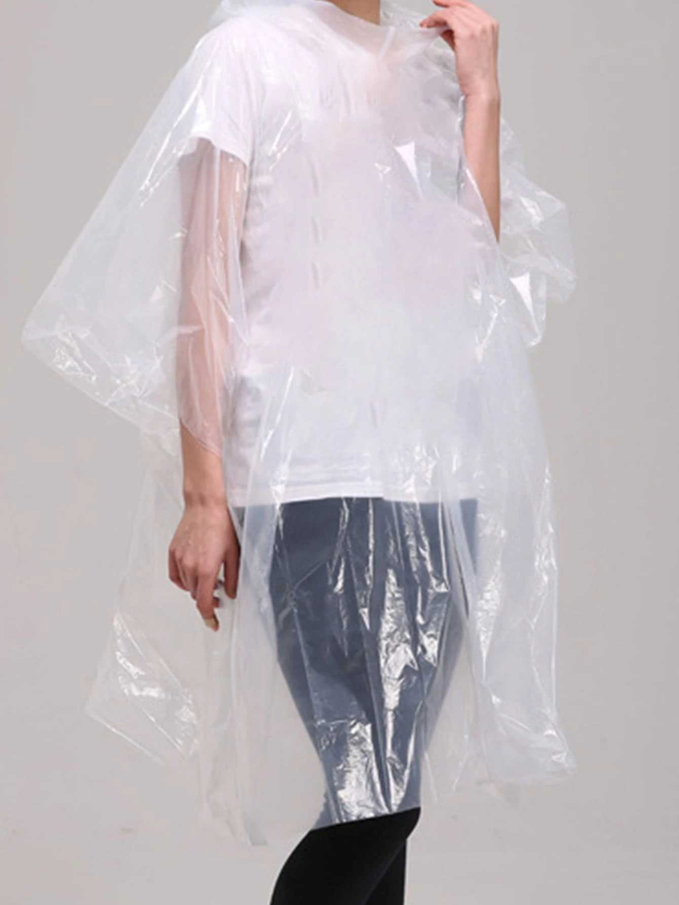 1pc Clear Portable Random Color Raincoat, Disposable Rain Cape For Outdoor - Multicolor - View 1