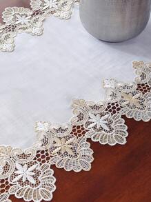 1pc Lace Tablecloth White Double-Colored Polyester Bamboo Fabric Water-Soluble & Hollow Out Flower Pattern, Suitable For Dining Table, Coffee Table, Daily Home Decoration Furniture - Multicolor - View 3