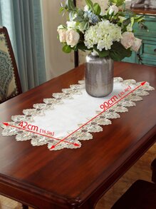 1pc Lace Tablecloth White Double-Colored Polyester Bamboo Fabric Water-Soluble & Hollow Out Flower Pattern, Suitable For Dining Table, Coffee Table, Daily Home Decoration Furniture - Multicolor - View 4
