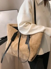 極簡單肩托特包 - 卡其色 - 查看 2