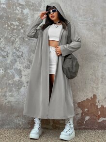 ROMWE PUNK Plus Open Front Hooded Coat - Grey - View 1