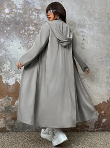 ROMWE PUNK Plus Open Front Hooded Coat - Grey - View 2