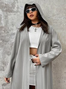 ROMWE PUNK Plus Open Front Hooded Coat - Grey - View 3