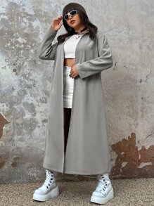 ROMWE PUNK Plus Open Front Hooded Coat - Grey - View 4