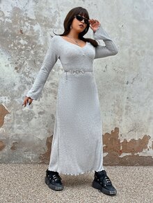 SHEIN EZwear Vestido ribete en forma de lechuga de manga con volante sin cinturón - Gris Claro - Ver 4