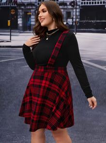 SHEIN Essnce Camiseta de cuello alto & Falda de tiras con estampado de cuadros - Multicolor - Ver 4